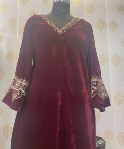 MAROON VELVET EMBROIDERED SUIT