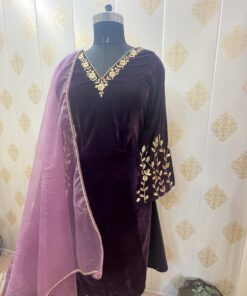 VELVET EMBROIDERED SUIT WITH ORGANZA DUPATTA