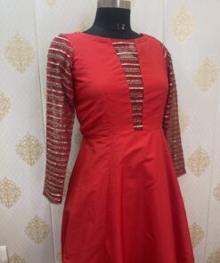 RED SILK HANDEMBROIDERED GOWN