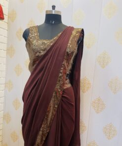 BROWN GEORGETTE AND SEQUINS SAREE